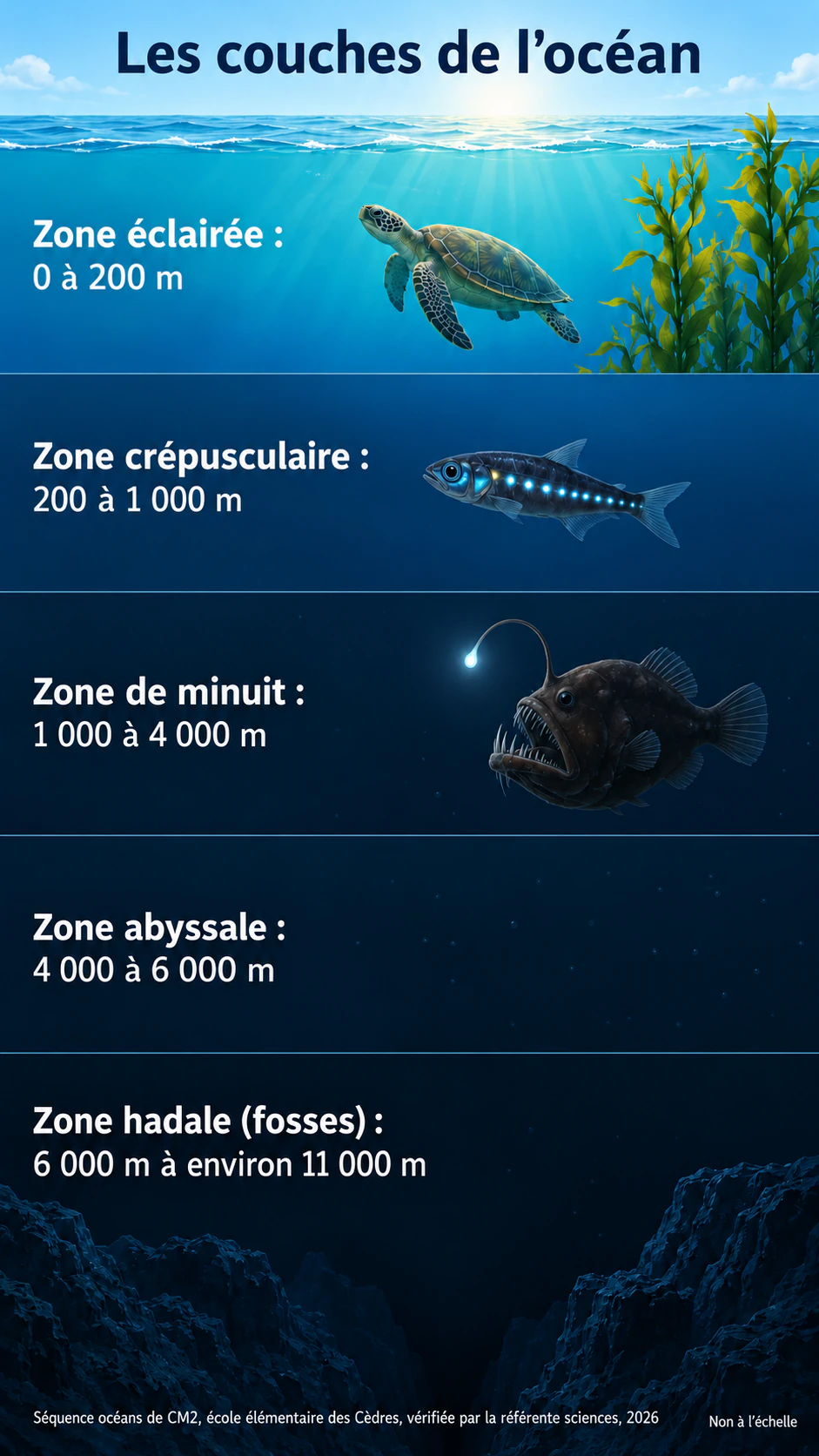 Exemple : Infographie des zones de profondeur de l’océan