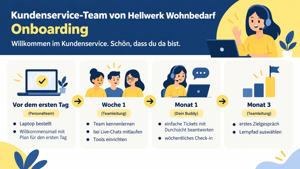 Beispiel: Infografik mit Überblick über das Onboarding neuer Mitarbeitender