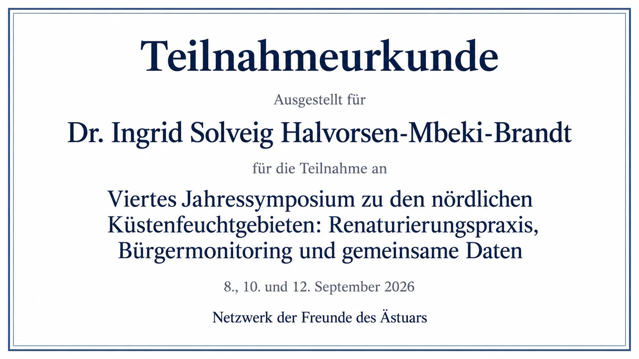 Teilnahmeurkunde für eine Veranstaltung: Tagungsname mit Untertitel, drei Daten und ohne Ort