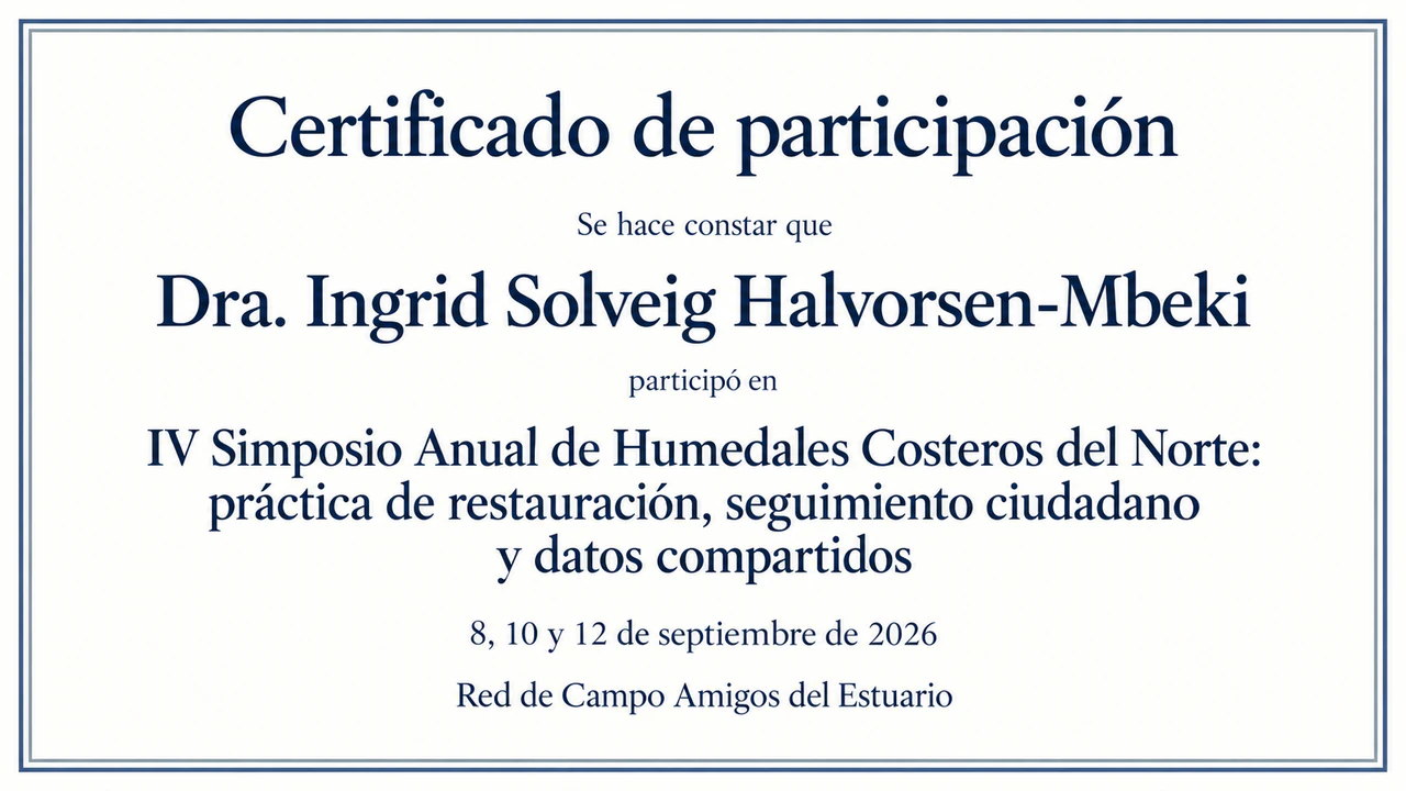 Certificado de participación para un evento: Nombre de congreso con subtítulo, tres fechas y sin lugar