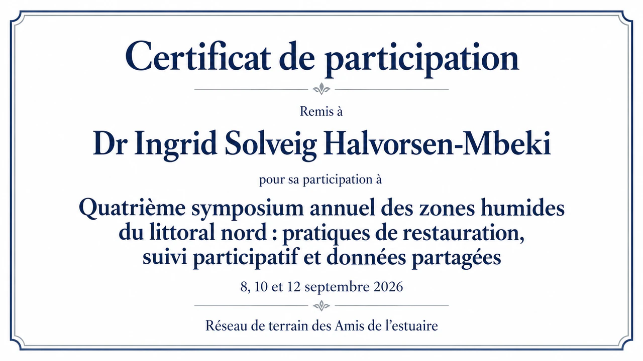 Certificat de participation à un événement : Nom de colloque avec sous-titre, trois dates et aucun lieu