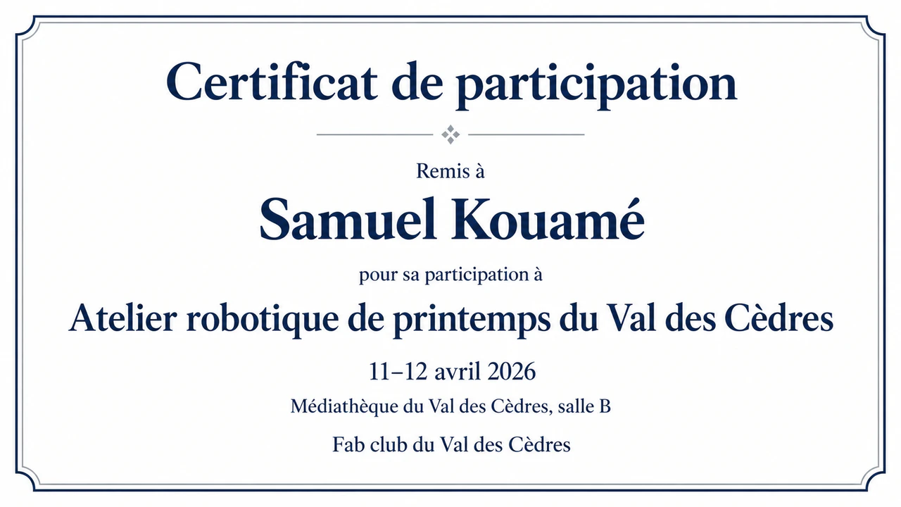 Exemple : Certificat de participation à un événement