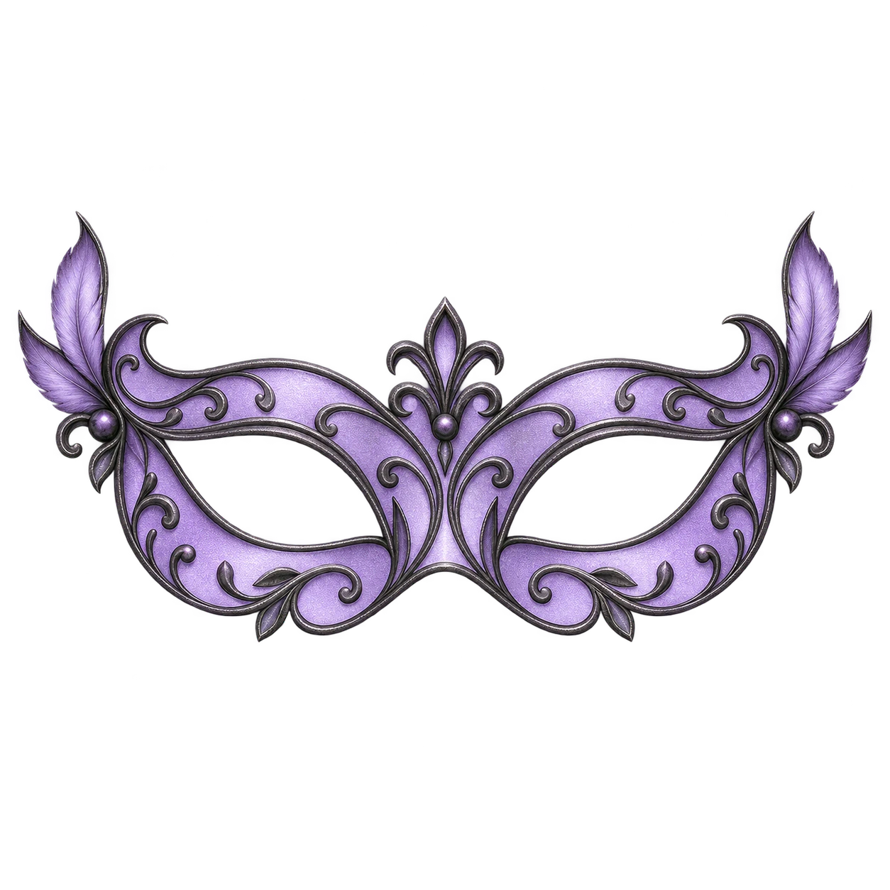 A transparent avatar mask overlay: A lilac mask with feather-like tips