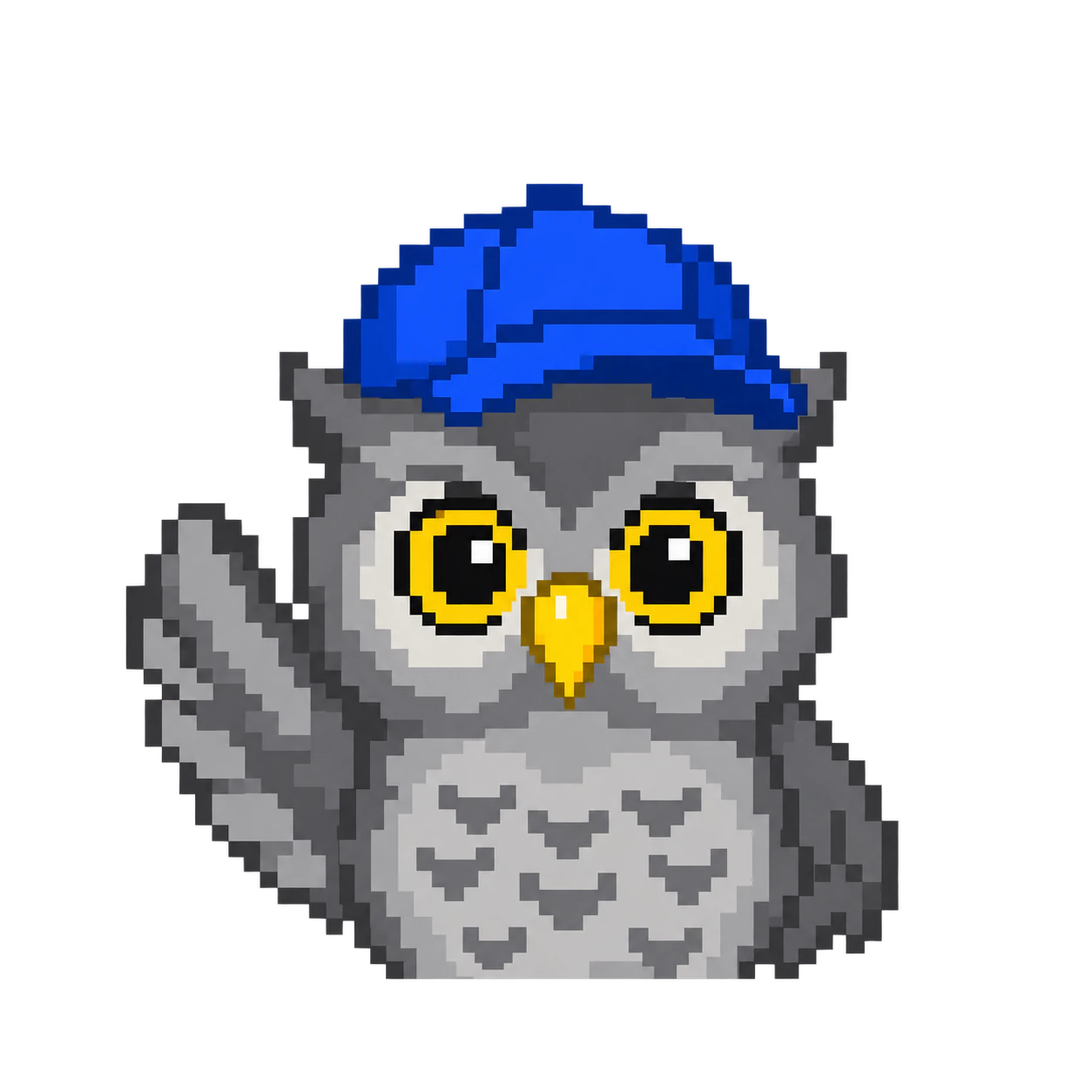 Transparent pixel-style avatar: Cobalt-cap pixel owl