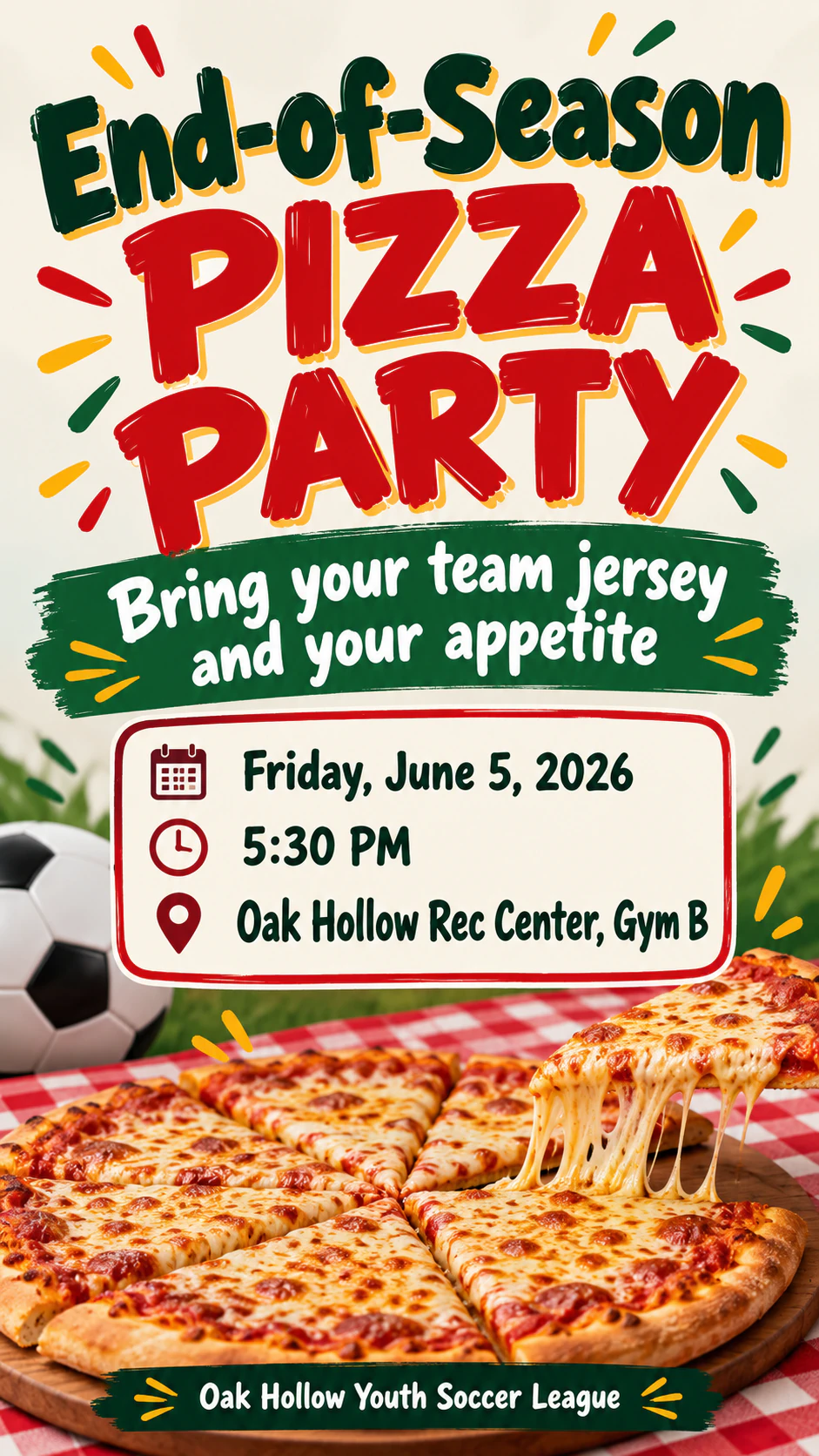 Pizza party flyer and invitation example