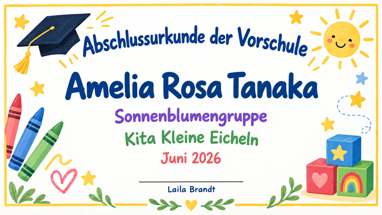 Beispiel: Erinnerungsurkunde zum Kita-Abschluss