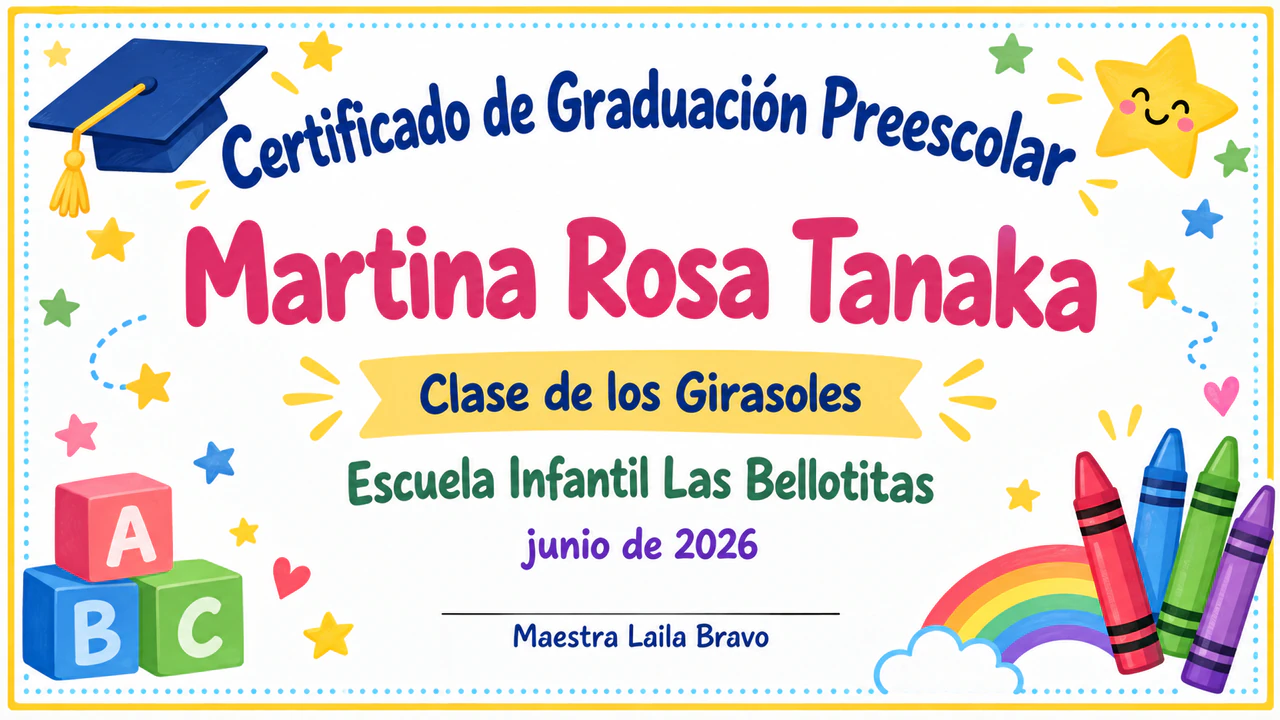 Ejemplo de Diploma de recuerdo para la graduación de infantil