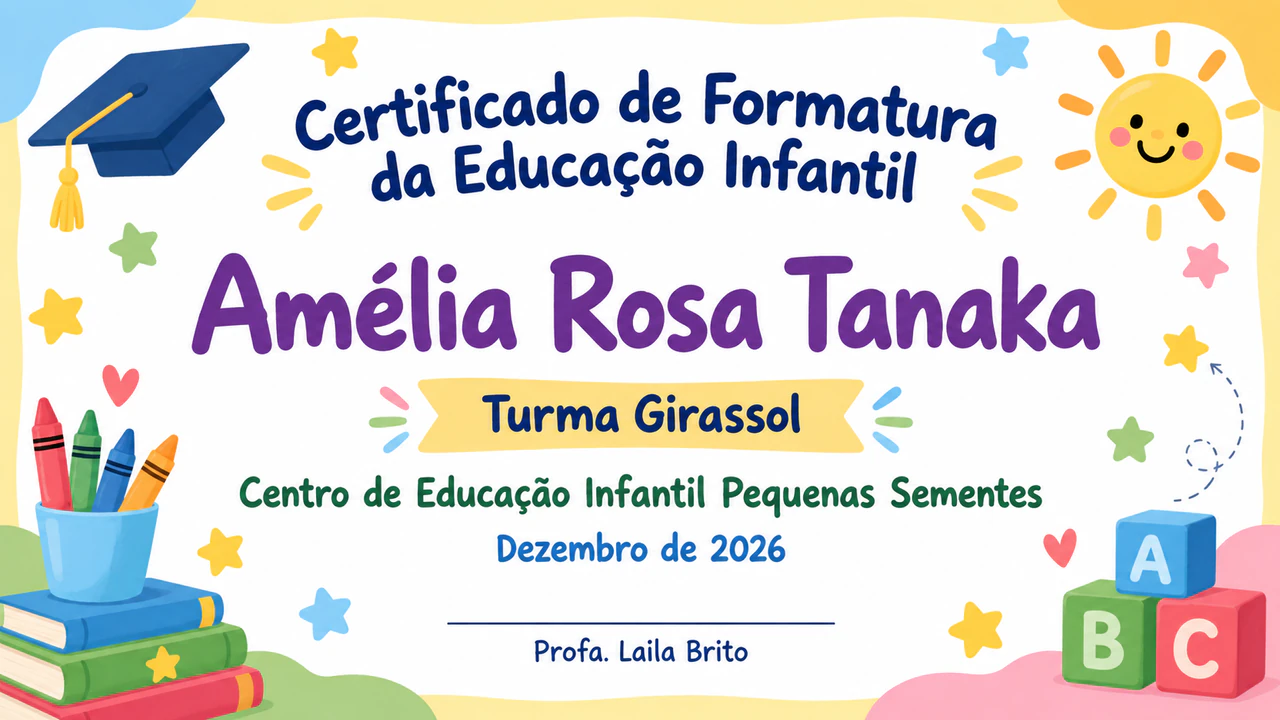 Exemplo de Certificado de lembrança para a formatura da educação infantil