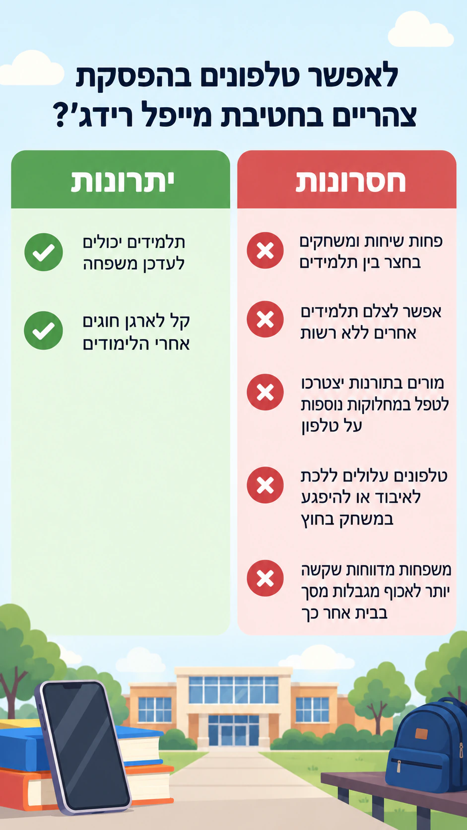 השוואת יתרונות וחסרונות באינפוגרפיקה: שני יתרונות וחמישה חסרונות ארוכים, ללא בסיס