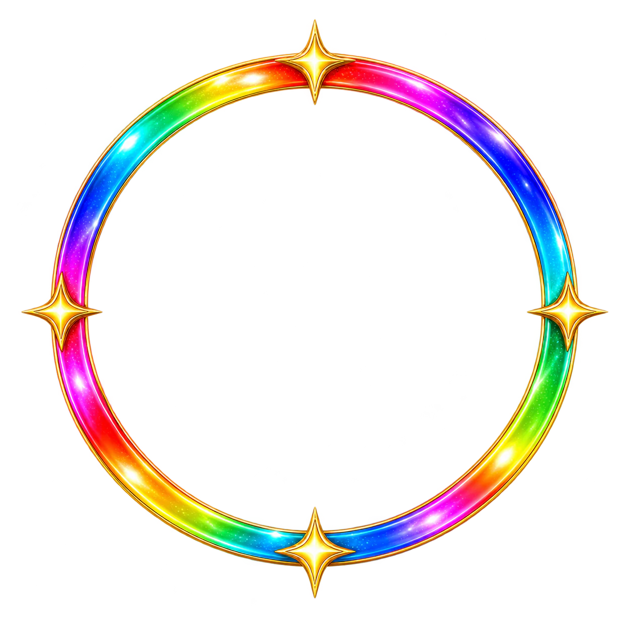 A rainbow avatar border asset: A rainbow ring with small stars