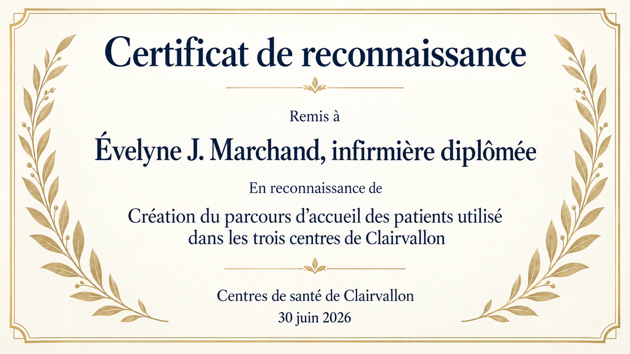 Exemple : Certificat de reconnaissance pour une réalisation précise