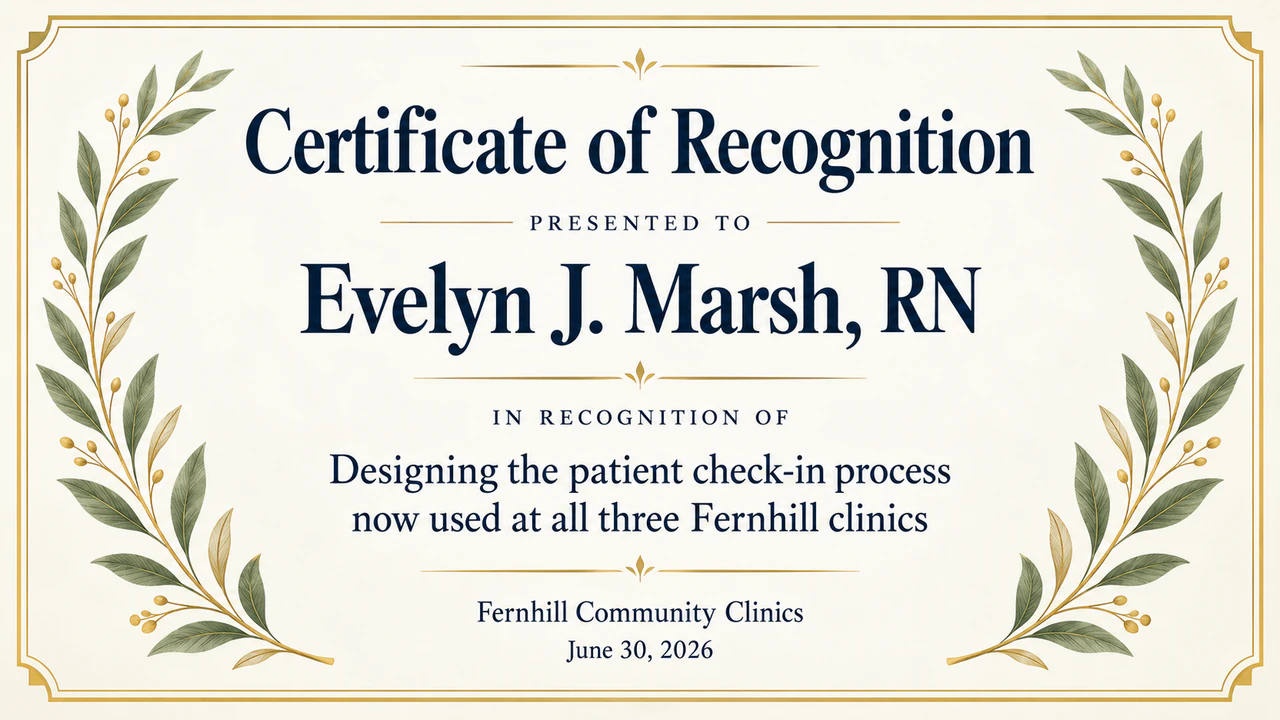 Certificate of recognition for an achievement example