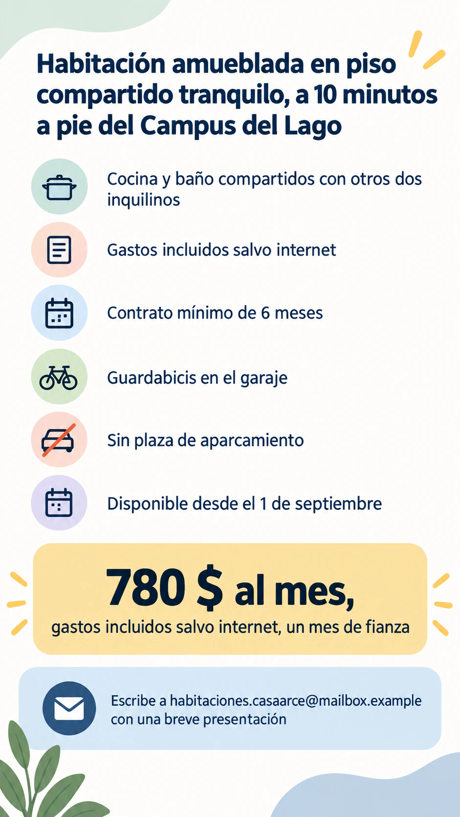 Imagen de anuncio de alquiler para una vivienda o una habitación: Habitación en piso compartido, seis datos y sin foto