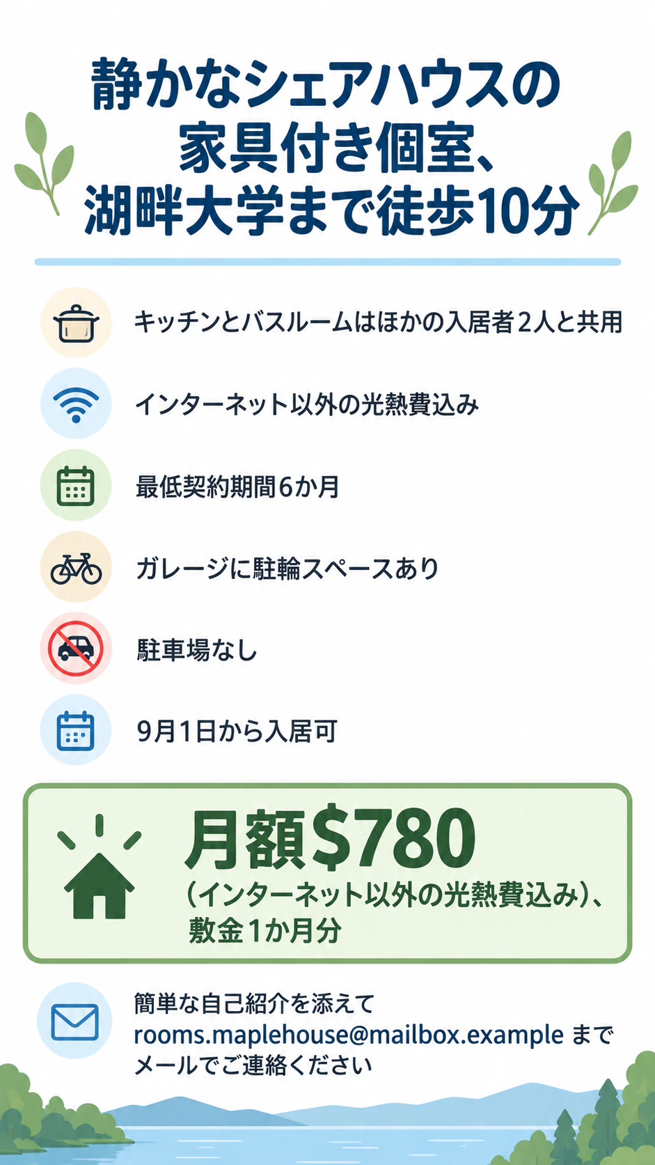 貸し出す部屋や住まいの入居者募集画像：シェアハウスの個室、物件情報6つ、写真なし
