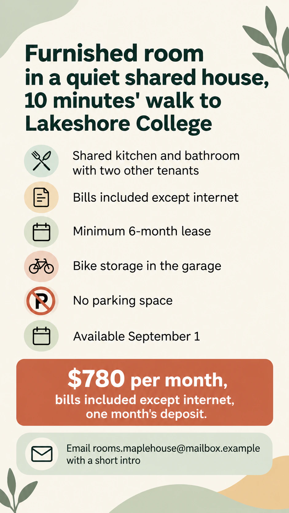 Rental ad image for a home or room you are letting: Room in a shared house, six facts and no photo