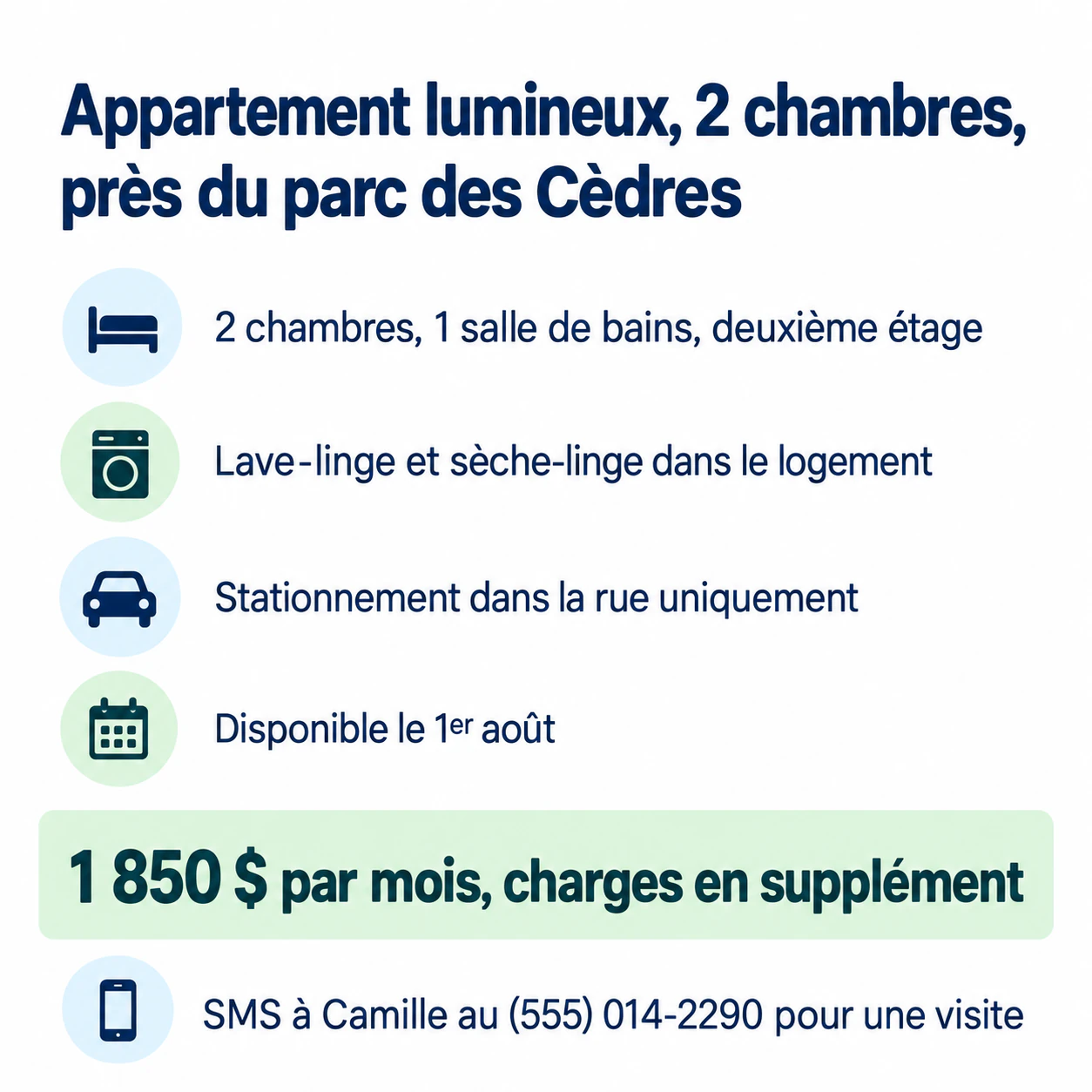 Exemple : Affiche de location avec les faits réels du logement