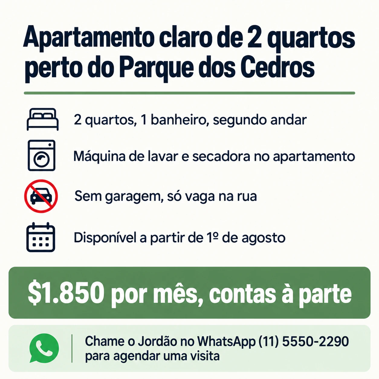 Exemplo de Anúncio de aluguel para um imóvel ou quarto que você está alugando