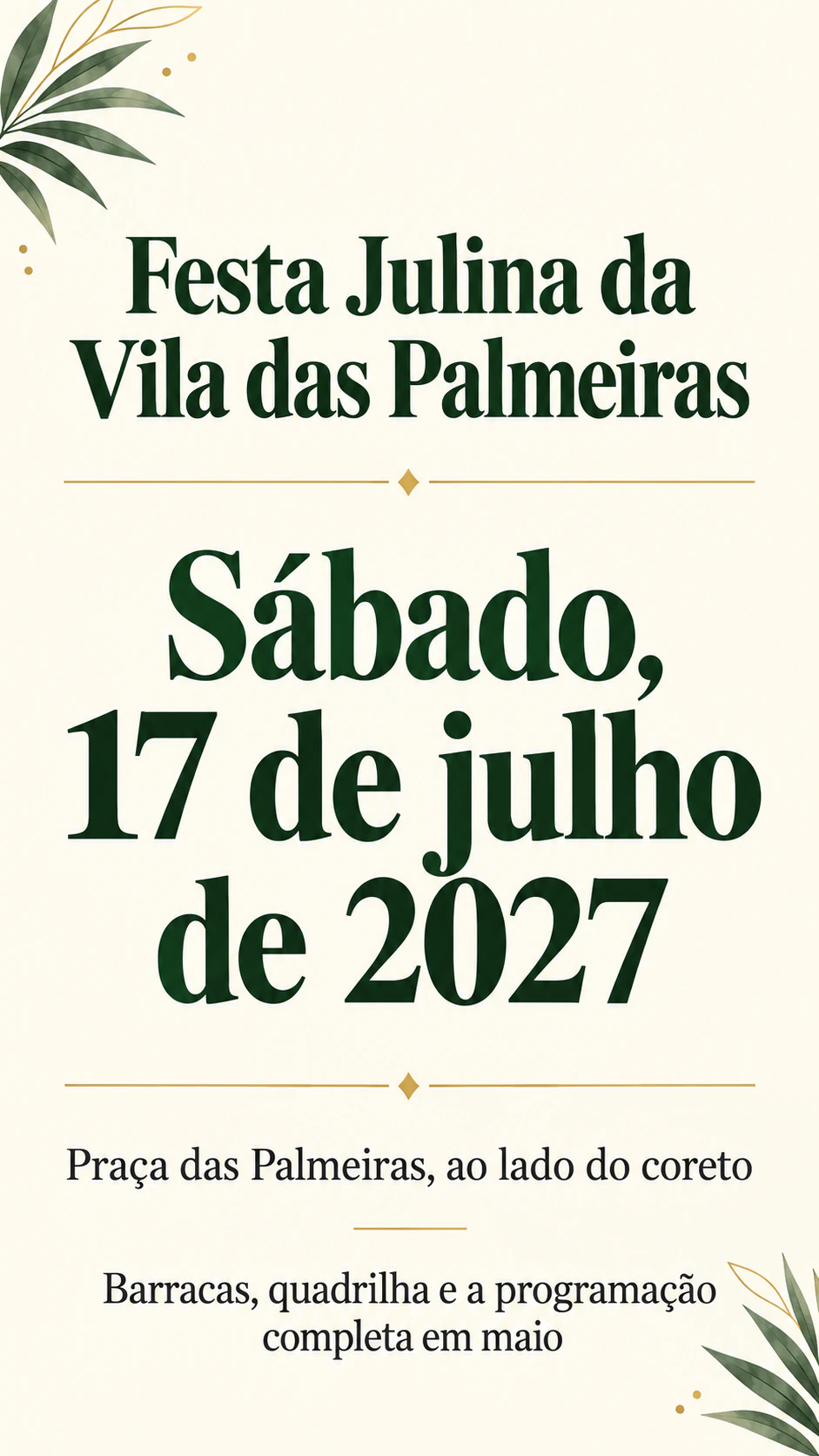 Exemplo de Pôster save the date com a data em destaque