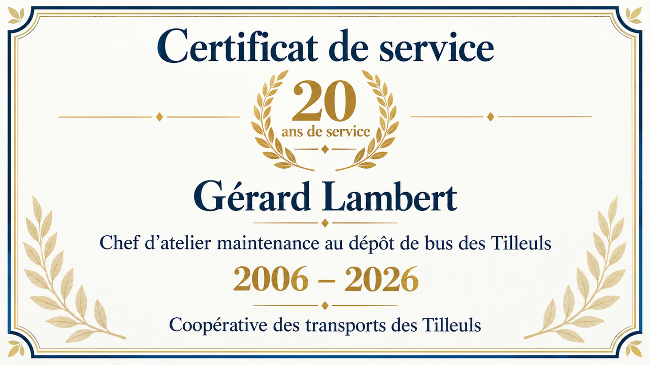 Exemple : Certificat d’ancienneté pour une étape marquante