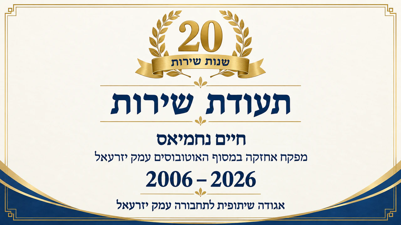 דוגמה: תעודת ותק לציון דרך בשירות