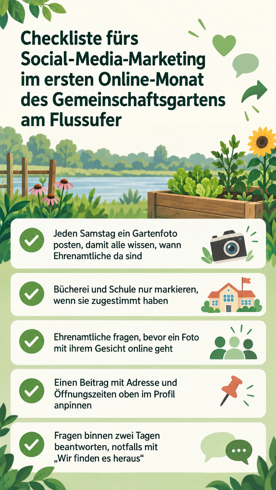 Infografik mit Social-Media-Erkenntnissen und Tipps: Nur Tipps, mit langem Thema und ohne Zahlen oder Quelle