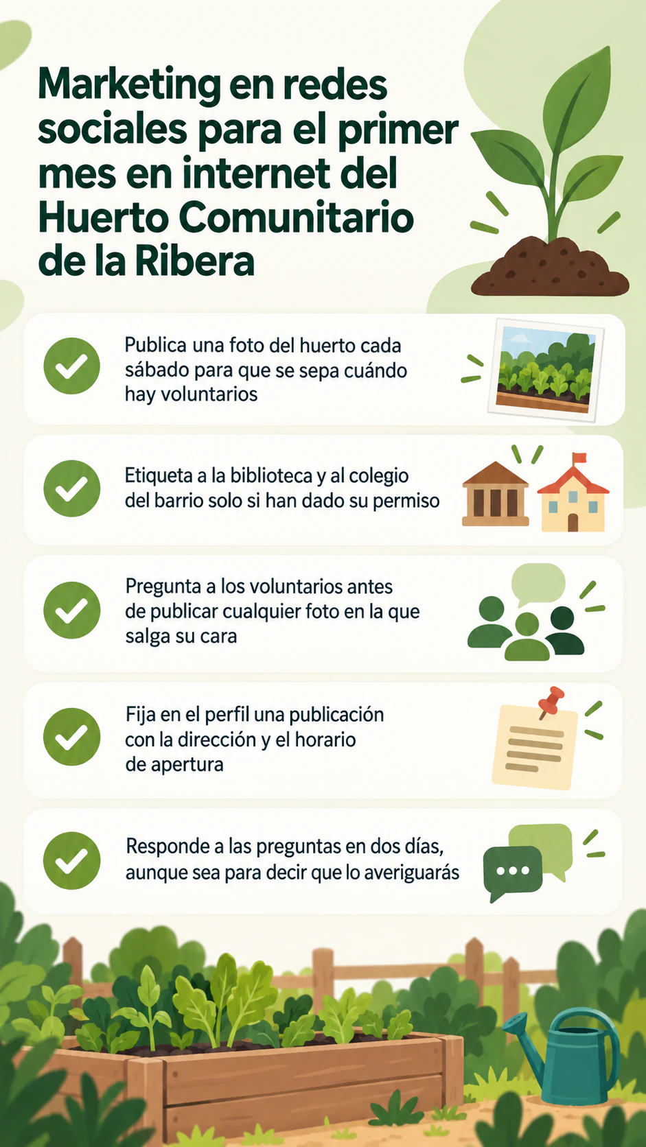Infografía de resultados y consejos para redes sociales: Solo consejos, con un tema largo y sin cifras ni fuente