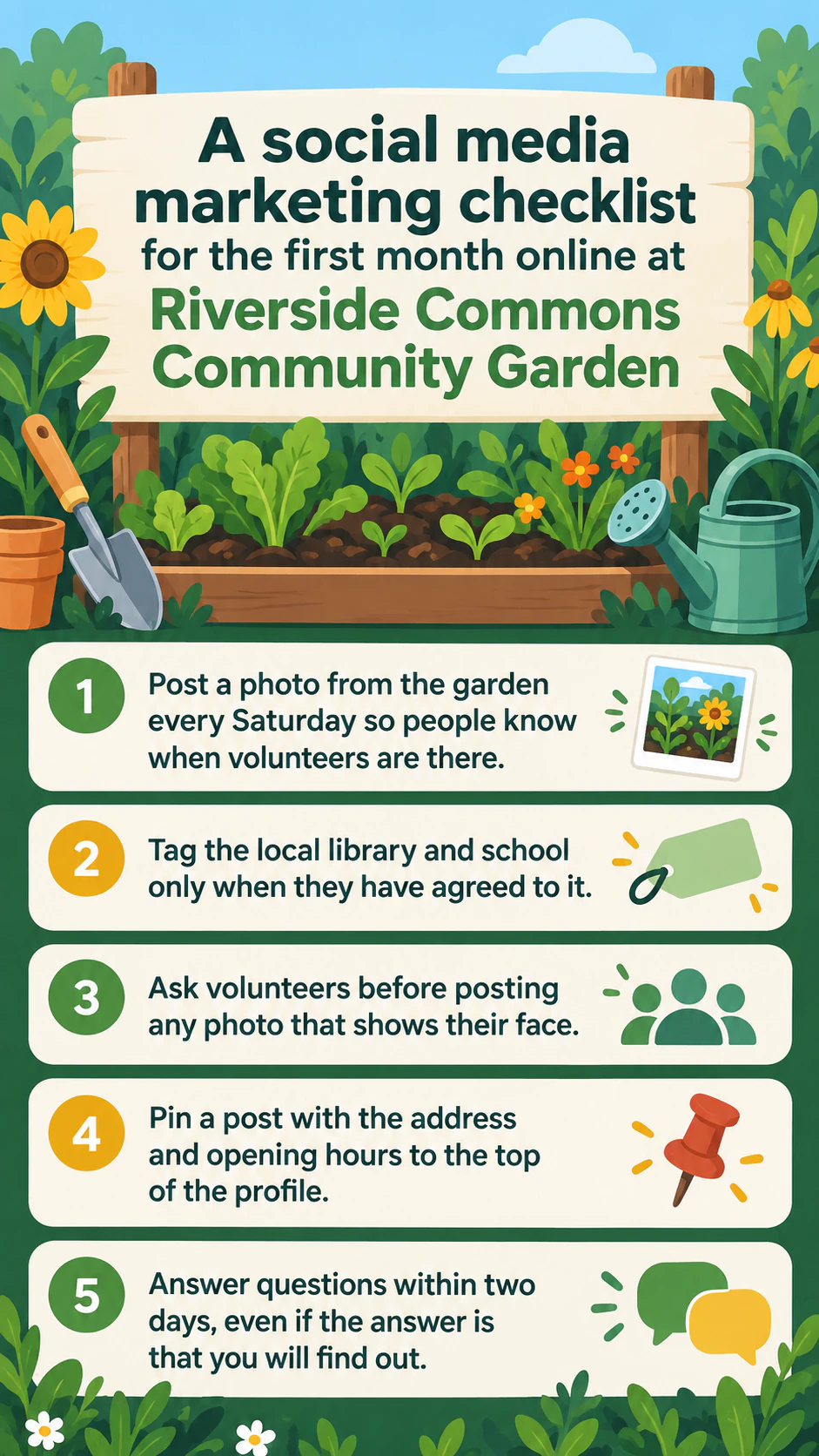 Social media findings and tips infographic: Tips only, with a long topic and no figures or source
