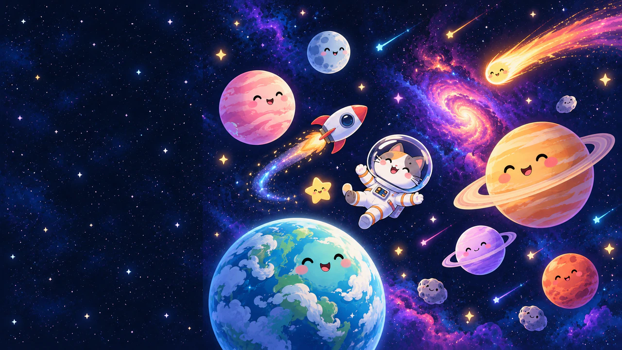 Space wallpaper with planets or nebulae: Crowded cute space scene for a laptop, no color tone