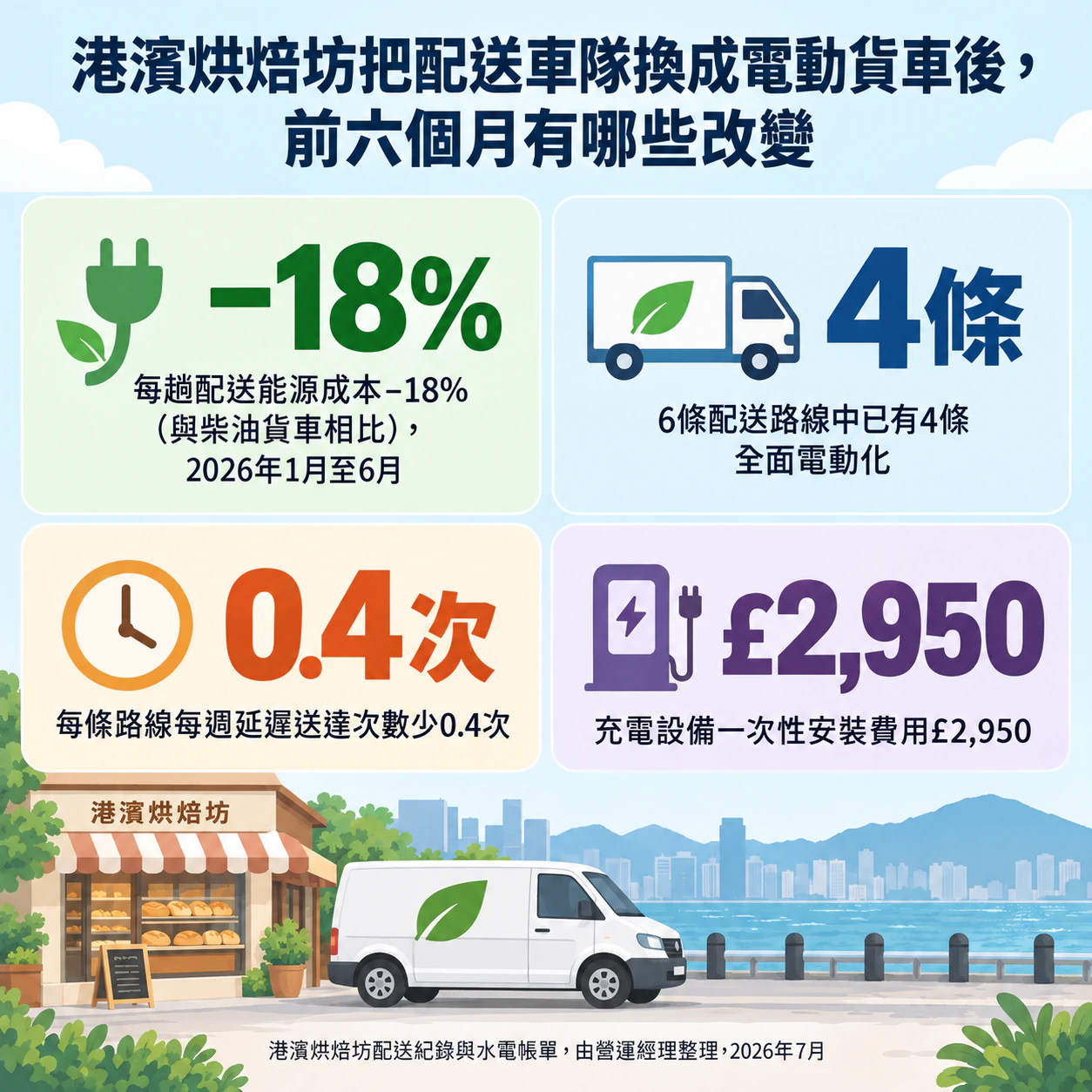 用幾個關鍵數字說故事的數據資訊圖表：標題很長，有負號與貨幣，沒有補充說明
