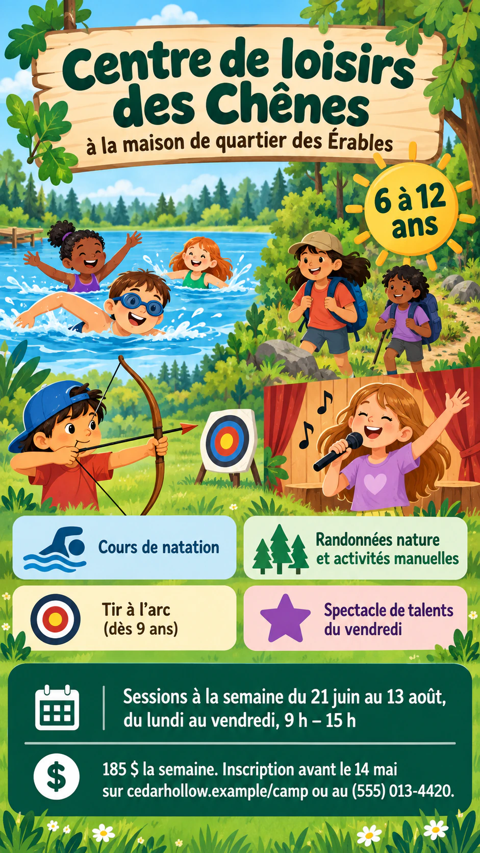 Exemple : Flyer de centre de loisirs d’été avec activités et encadré d’inscription