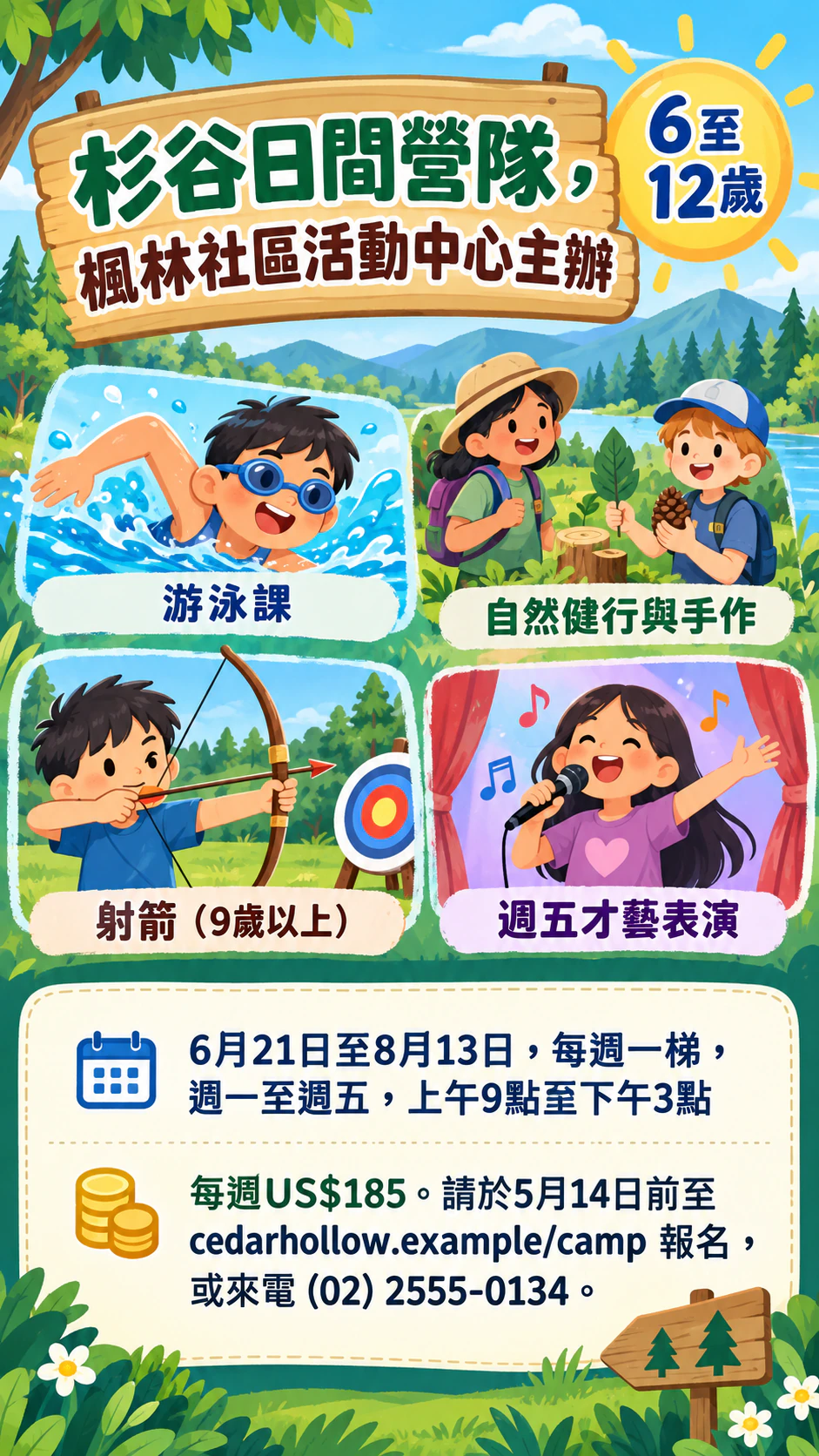 夏令營傳單,活動內容加報名資訊區範例