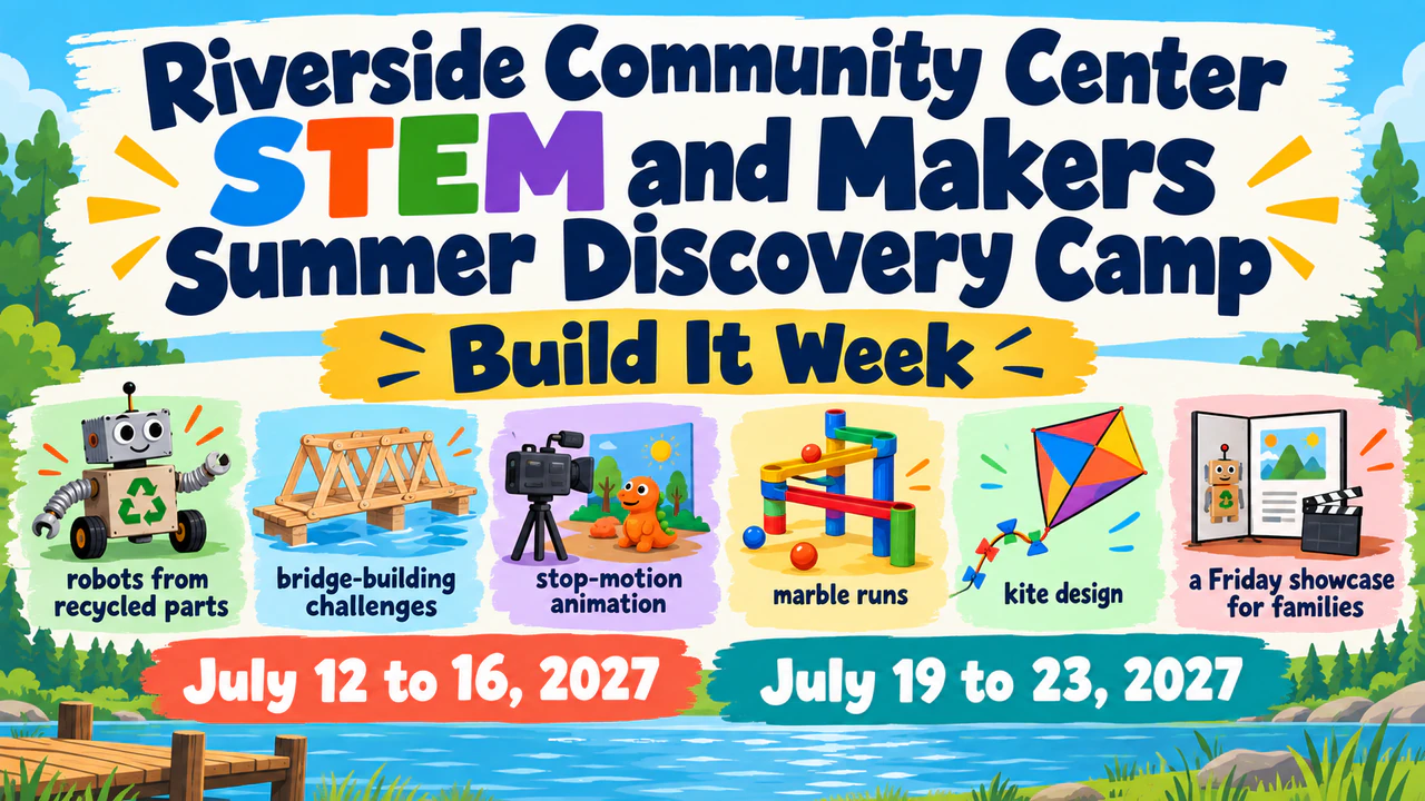 Summer camp poster that reads from across the room: Long camp name, six activities and two sessions