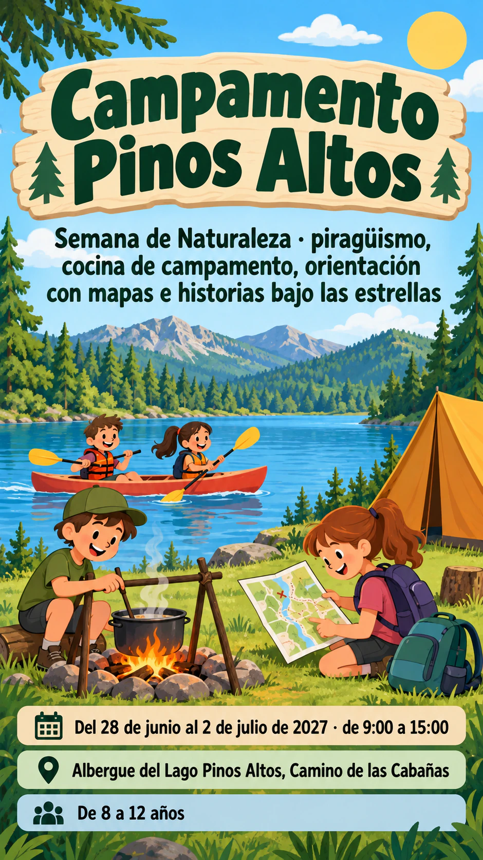 Ejemplo de Cartel de campamento de verano que se lee desde el otro lado de la sala