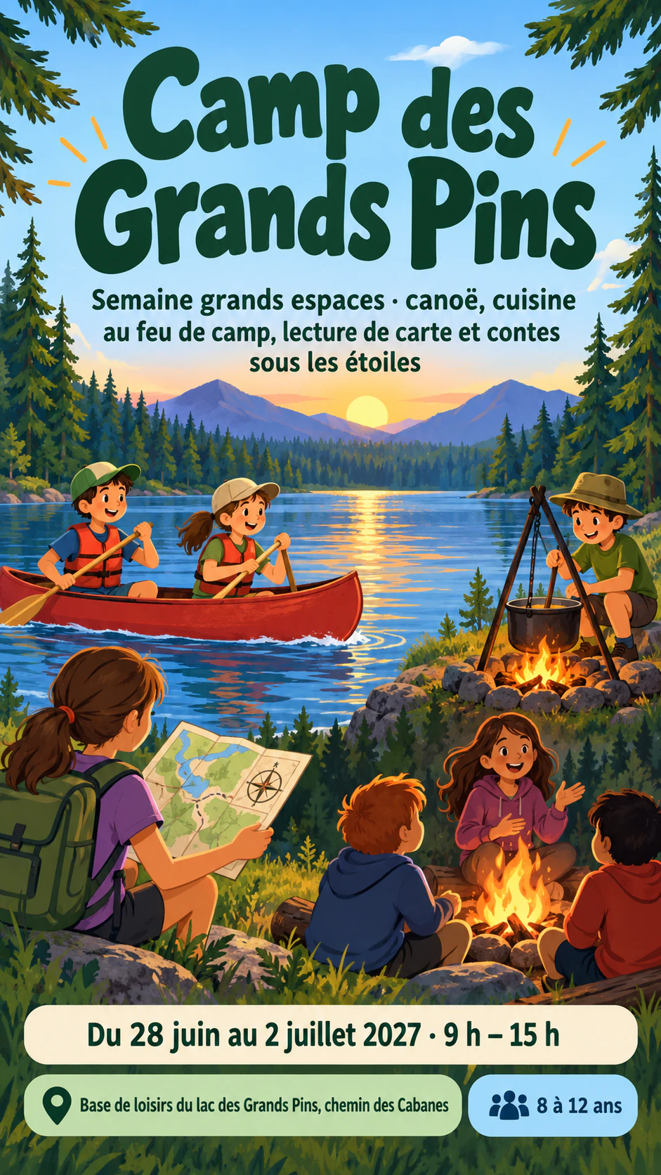 Exemple : Affiche de camp d’été lisible depuis l’autre bout de la salle