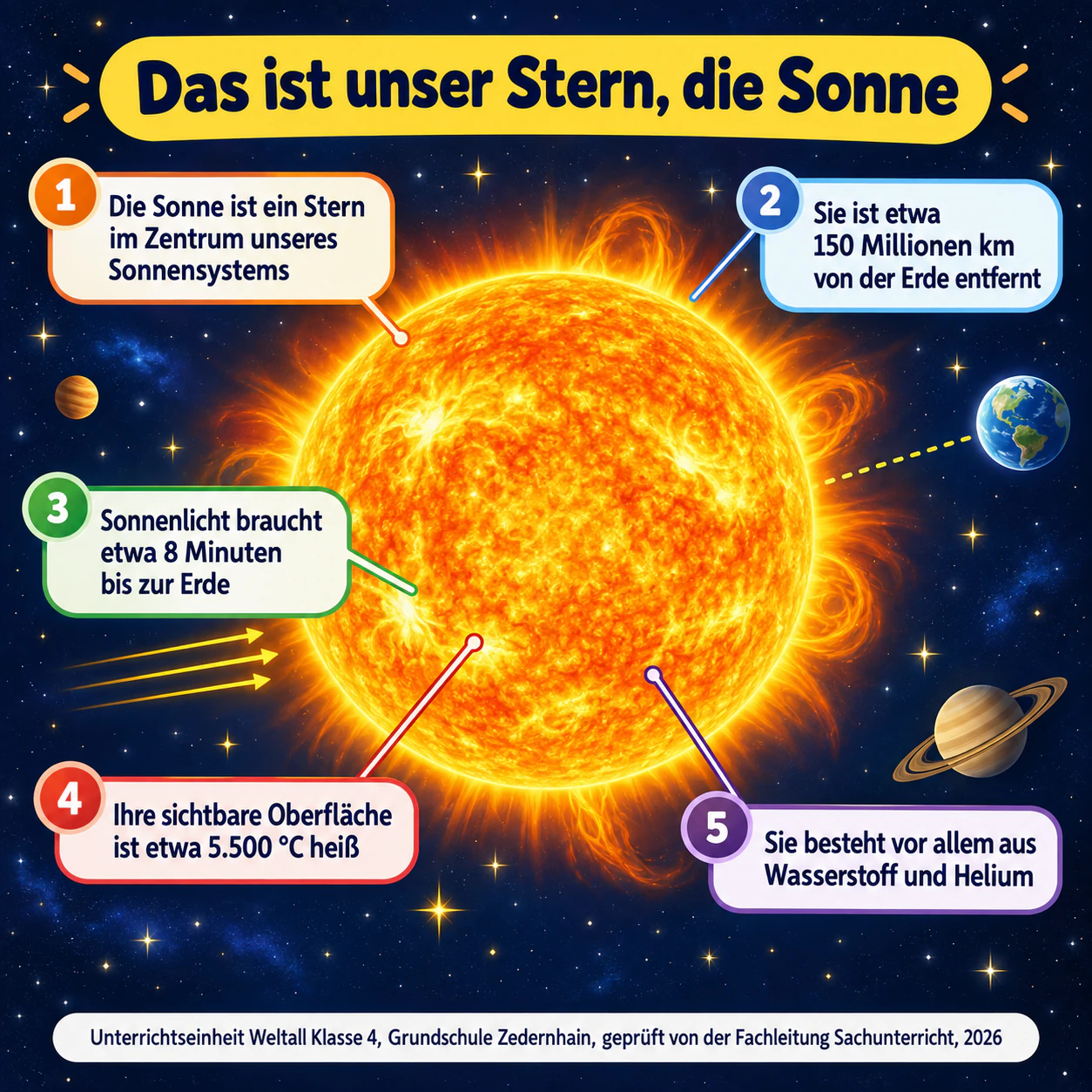 Beispiel: Infografik mit Fakten über die Sonne für den Unterricht