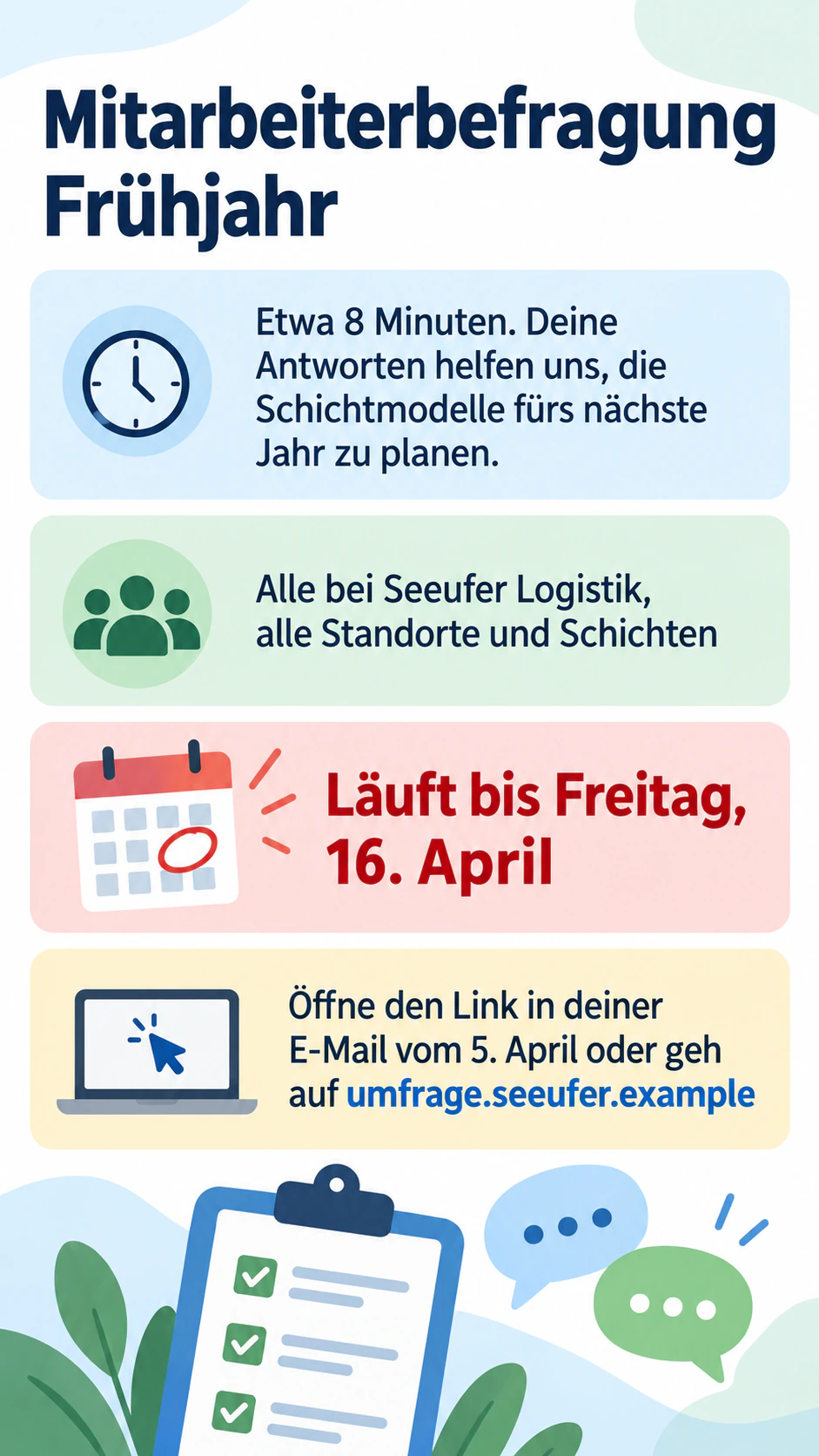 Beispiel: Plakat zur Teilnahme an einer Umfrage mit klarer Frist