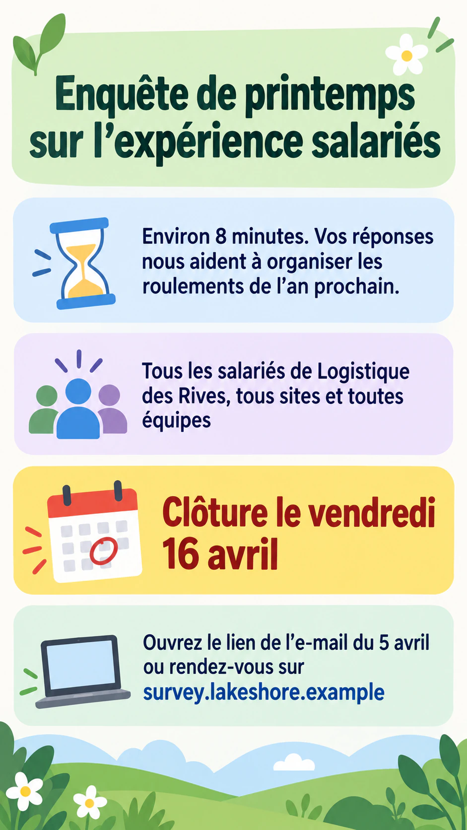 Exemple : Affiche d’invitation à un questionnaire avec une date limite claire