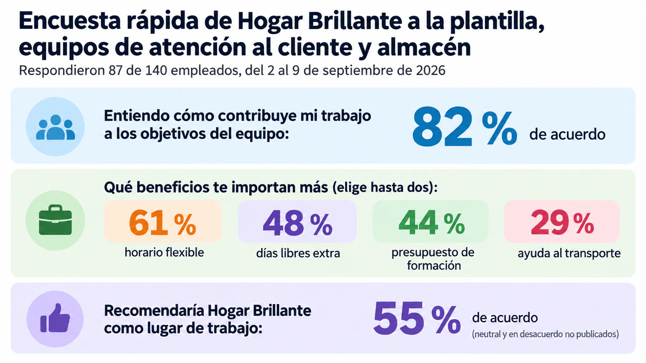 Infografía resumen de resultados de una encuesta: Encuesta rápida a la plantilla con una pregunta de respuesta múltiple y un resto sin publicar