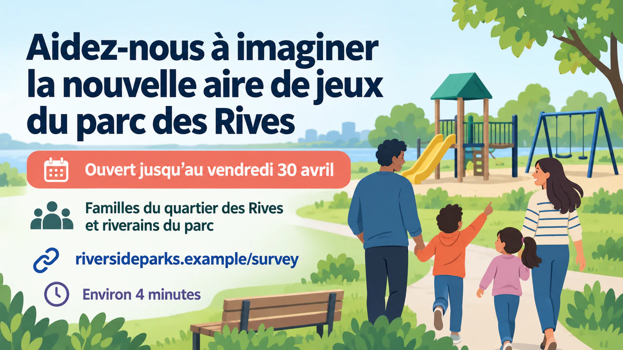 Exemple : Bannière questionnaire qui met le sujet et la date limite en avant