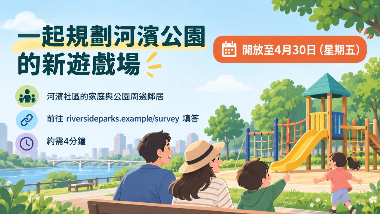 主題與截止日優先的問卷宣傳橫幅範例