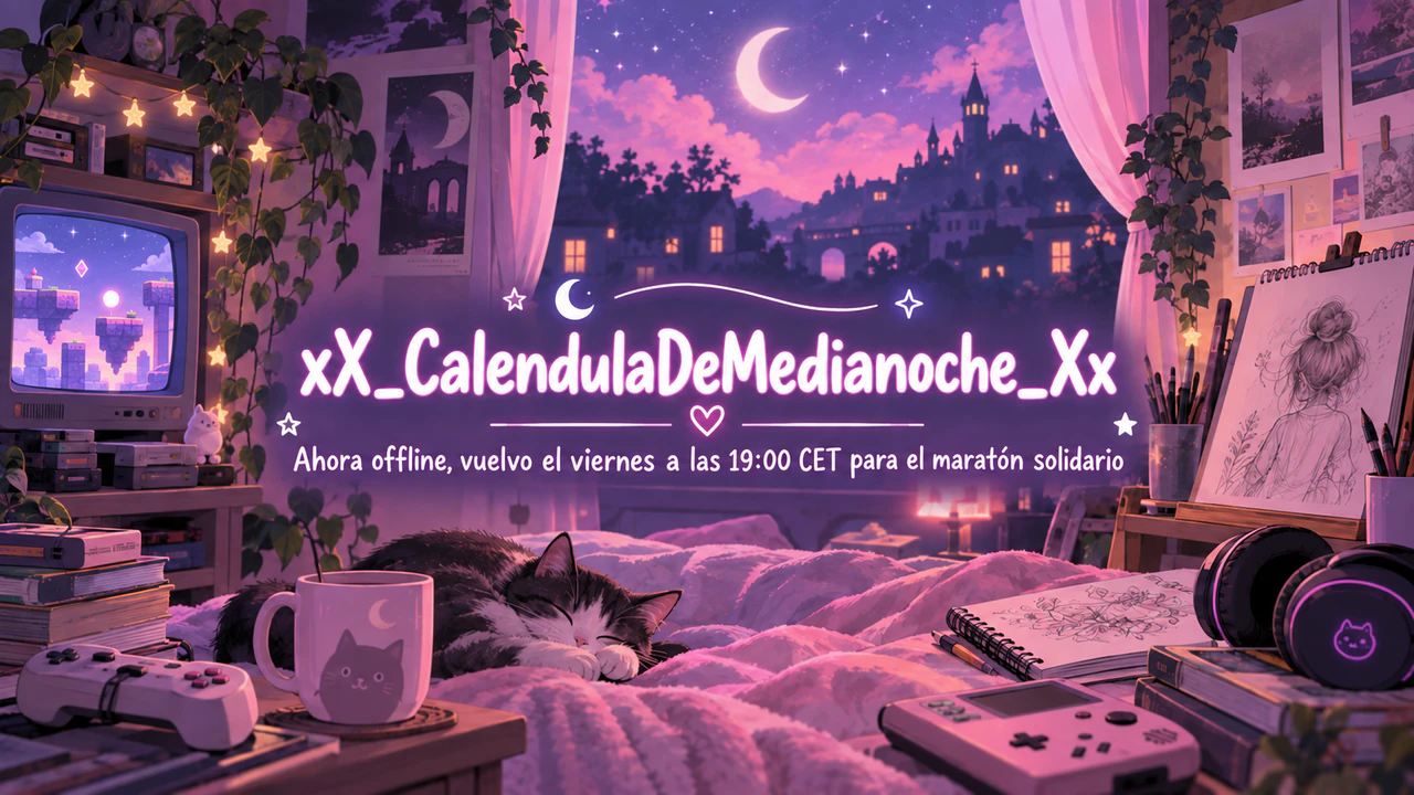 Banner de canal de Twitch o pantalla offline: Usuario con guiones bajos, mensaje offline largo, rosa pastel
