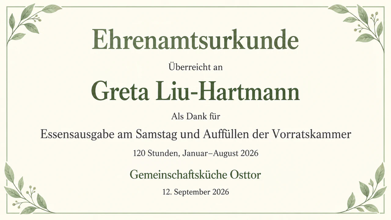Beispiel: Ehrenamtsurkunde für deine Organisation