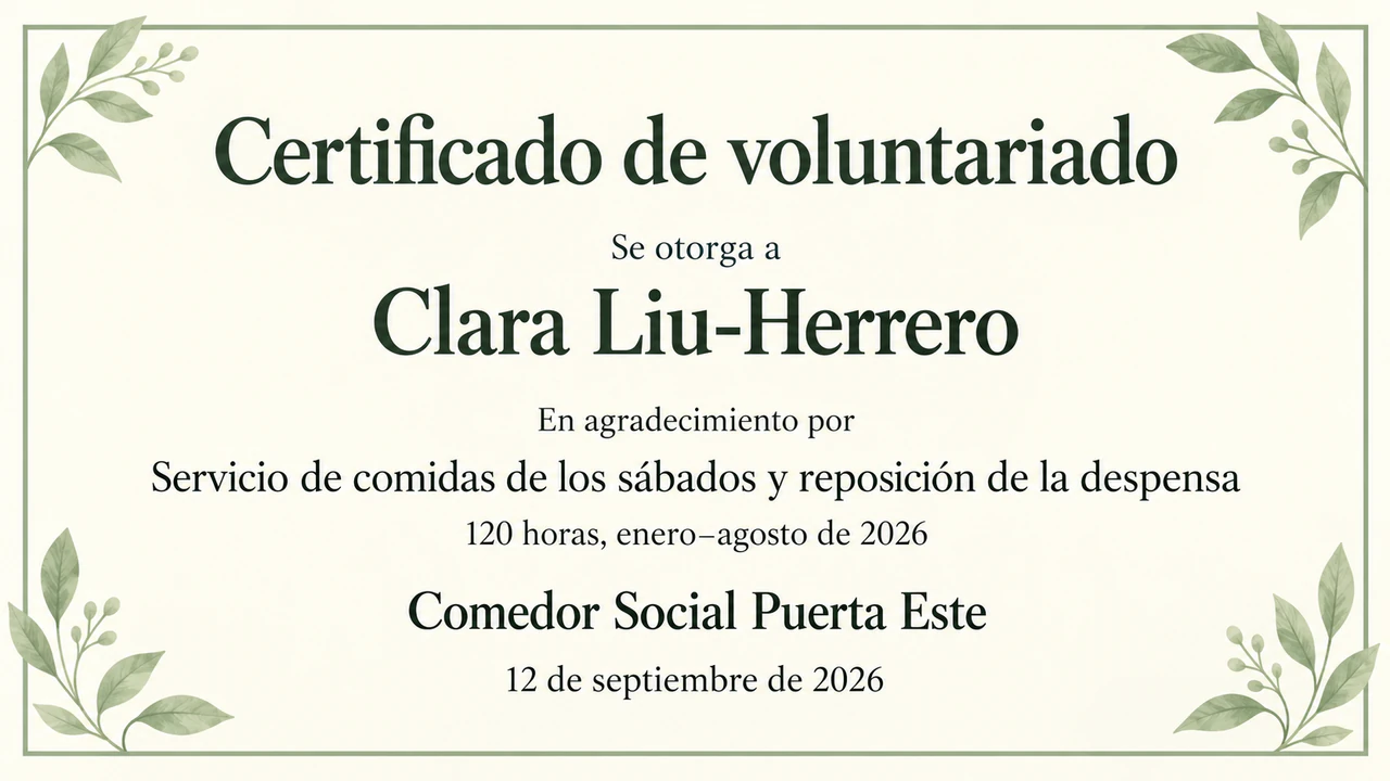 Ejemplo de Certificado de voluntariado para tu organización
