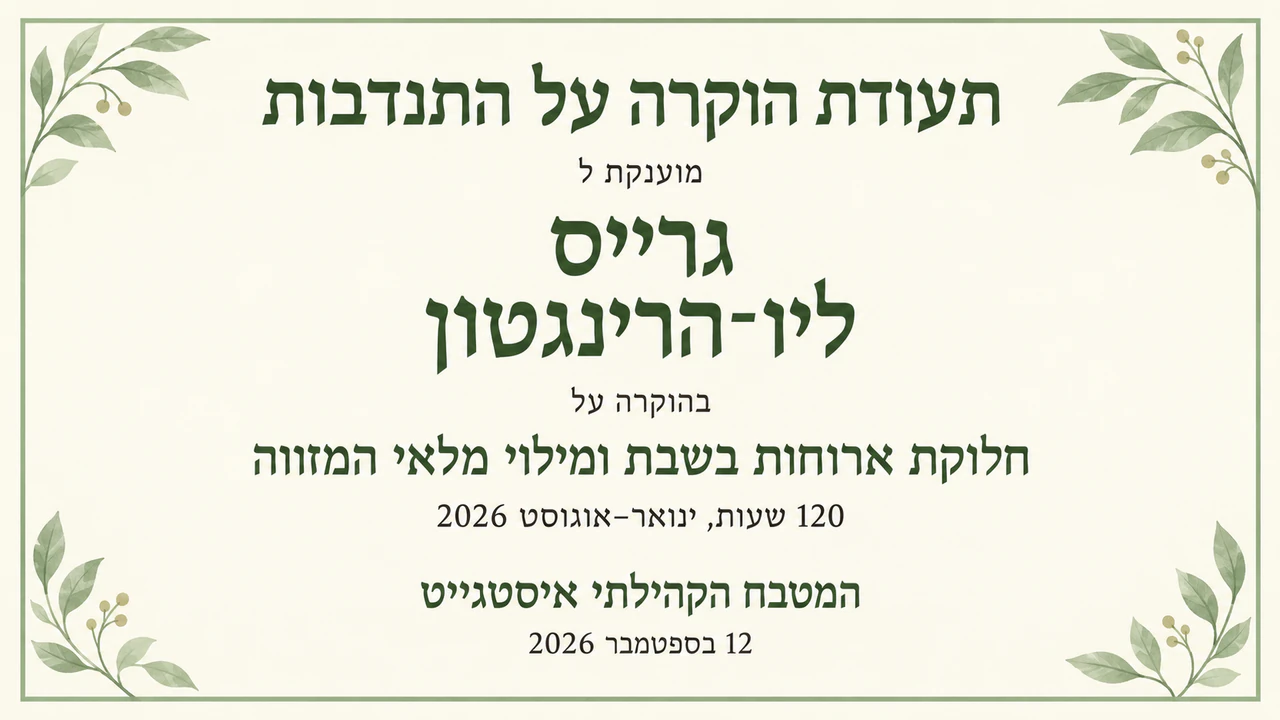 דוגמה: תעודת התנדבות לארגון שלכם