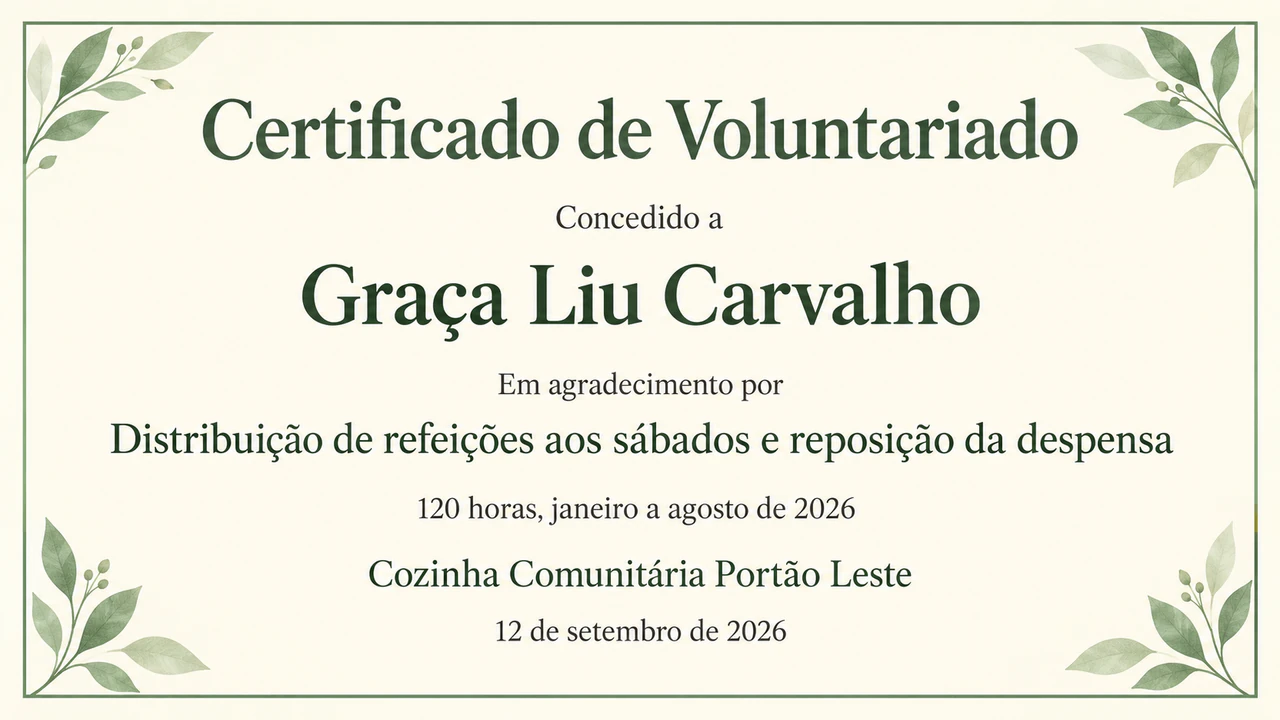 Exemplo de Certificado de voluntário para a sua organização