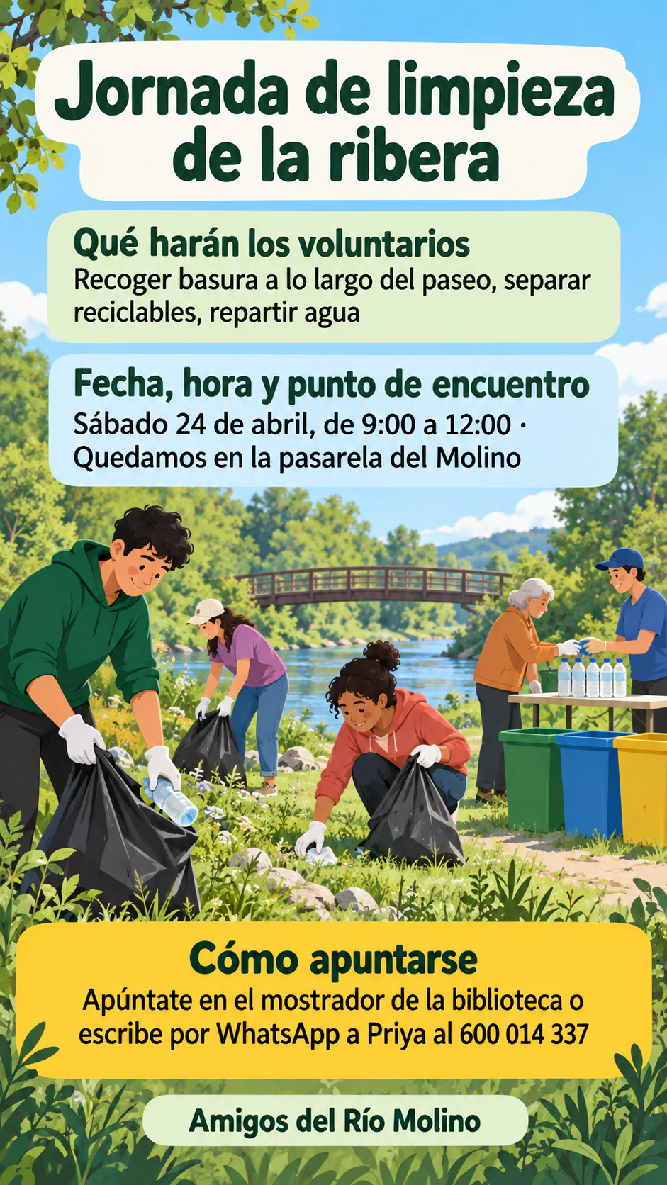 Ejemplo de Cartel para captar voluntarios para una actividad del barrio