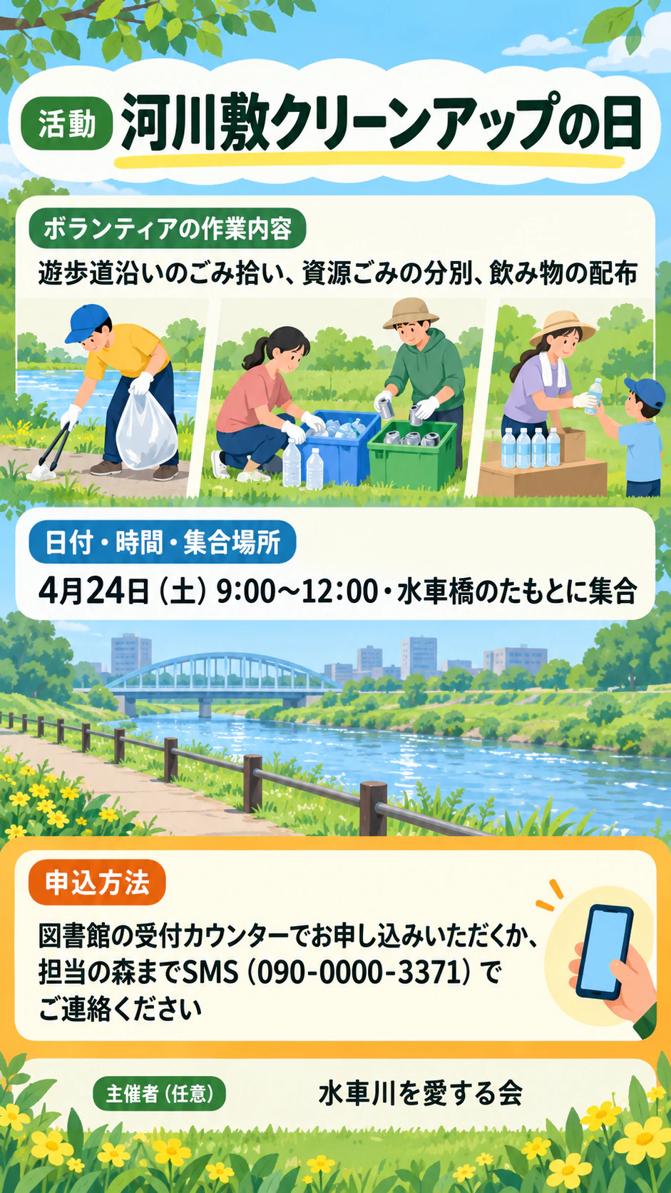地域の活動に参加するボランティアを募集するポスターの作例
