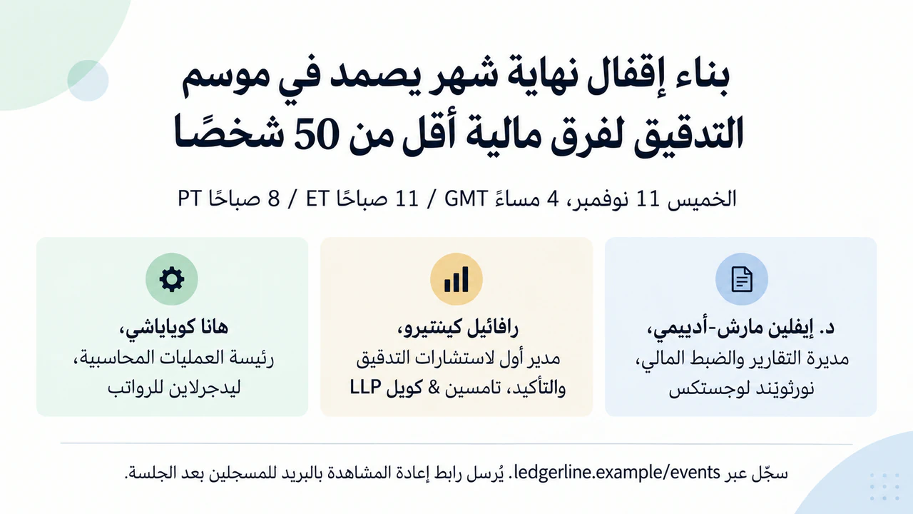 منشور ويبينار بالمتحدثين والتوقيت والتسجيل: ثلاثة متحدثين بمسميات طويلة وثلاثة توقيتات، عريض
