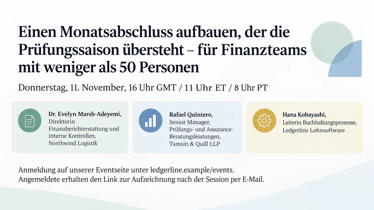Webinar-Post mit Speakern, Zeitzone und Anmeldezeile: Drei Speaker mit langen Titeln und drei Zeitzonen, als breiter LinkedIn-Post