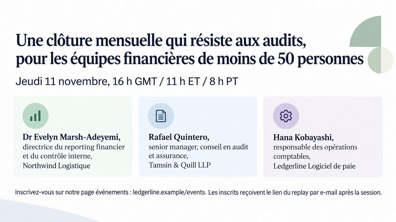 Visuel de webinar avec intervenants, fuseau horaire et ligne d’inscription : Trois intervenants aux longues fonctions et trois fuseaux horaires, en post LinkedIn large